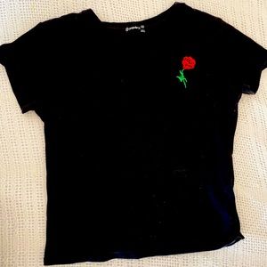 Medium black top with embroidered rose